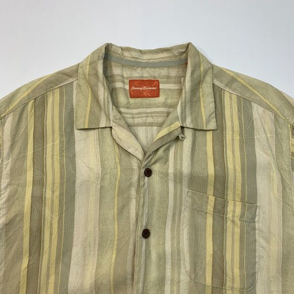Tommy Bahama Camp Shirt Mens L Large Striped Jacquard Floral Silk Short Sleeve - Picture 3 of 8